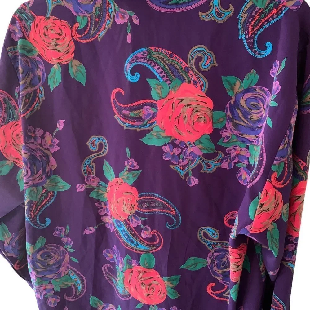 Vintage Victoria’s Secret Oversized Nightshirt Kimono Purple Rose Paisley Small - Picture 4 of 12